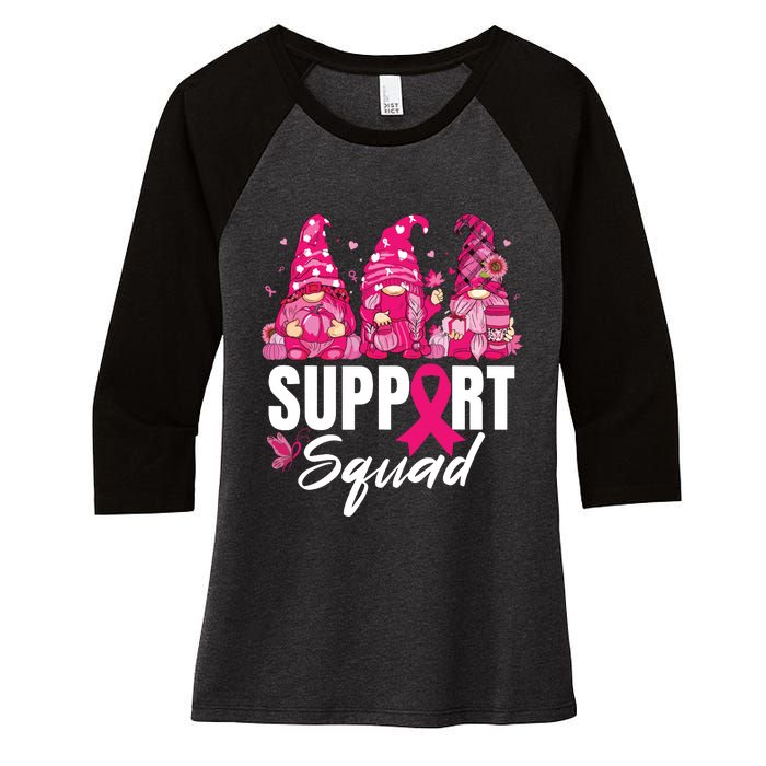 Breast Cancer Awareness Shirts For Gnomes Support Squad Women's Tri-Blend 3/4-Sleeve Raglan Shirt