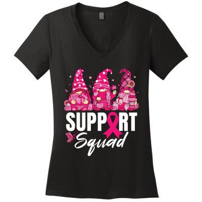 Breast Cancer Awareness Shirts For Gnomes Support Squad Women's V-Neck T-Shirt