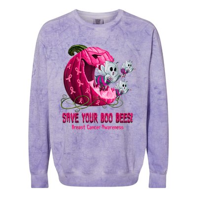 Breast Cancer Awareness Boos Pumpkin Save Your Boo Bees Gift Colorblast Crewneck Sweatshirt