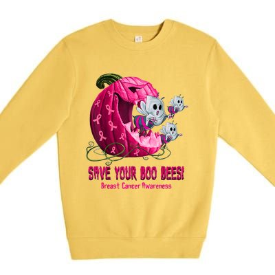 Breast Cancer Awareness Boos Pumpkin Save Your Boo Bees Gift Premium Crewneck Sweatshirt