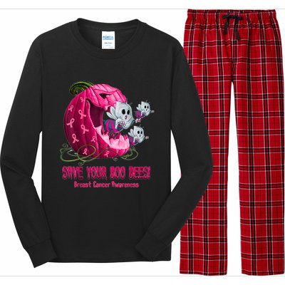 Breast Cancer Awareness Boos Pumpkin Save Your Boo Bees Gift Long Sleeve Pajama Set