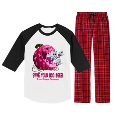 Breast Cancer Awareness Boos Pumpkin Save Your Boo Bees Gift Raglan Sleeve Pajama Set