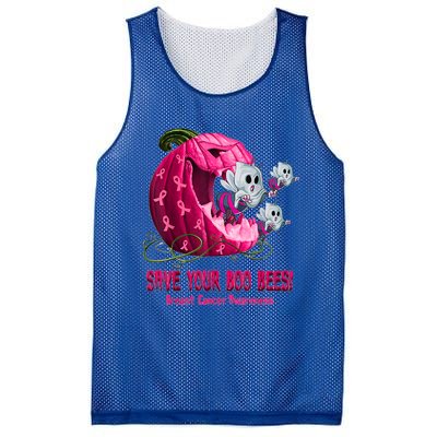 Breast Cancer Awareness Boos Pumpkin Save Your Boo Bees Gift Mesh Reversible Basketball Jersey Tank