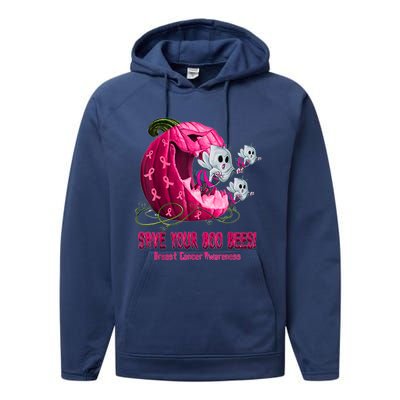 Breast Cancer Awareness Boos Pumpkin Save Your Boo Bees Gift Performance Fleece Hoodie