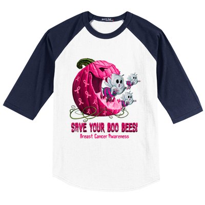 Breast Cancer Awareness Boos Pumpkin Save Your Boo Bees Gift Baseball Sleeve Shirt