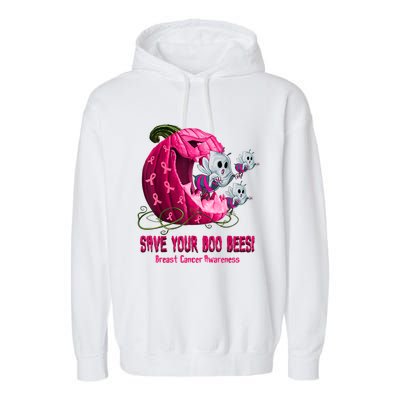 Breast Cancer Awareness Boos Pumpkin Save Your Boo Bees Gift Garment-Dyed Fleece Hoodie