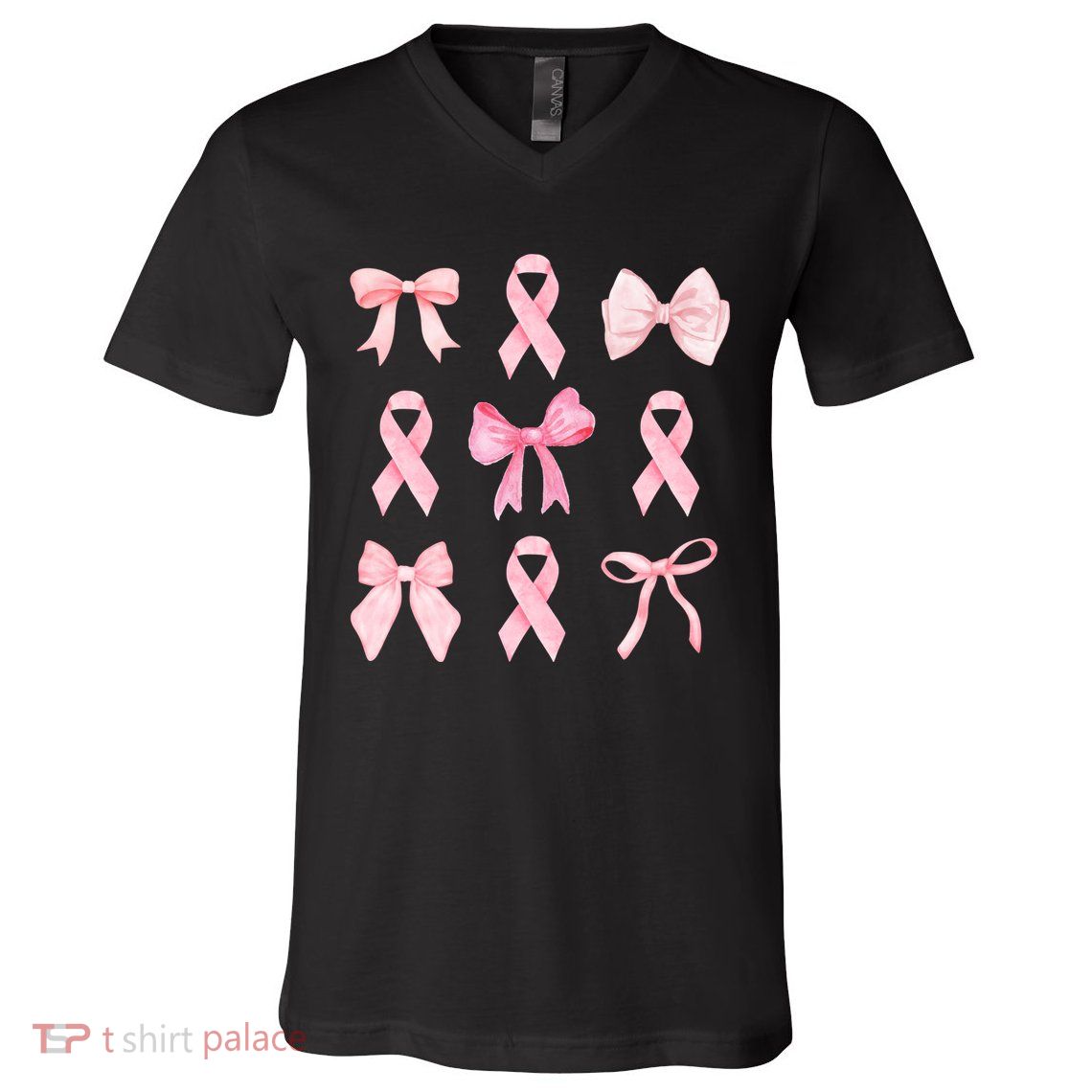 Breast Cancer Awareness Bow Ribbon V-Neck T-Shirt