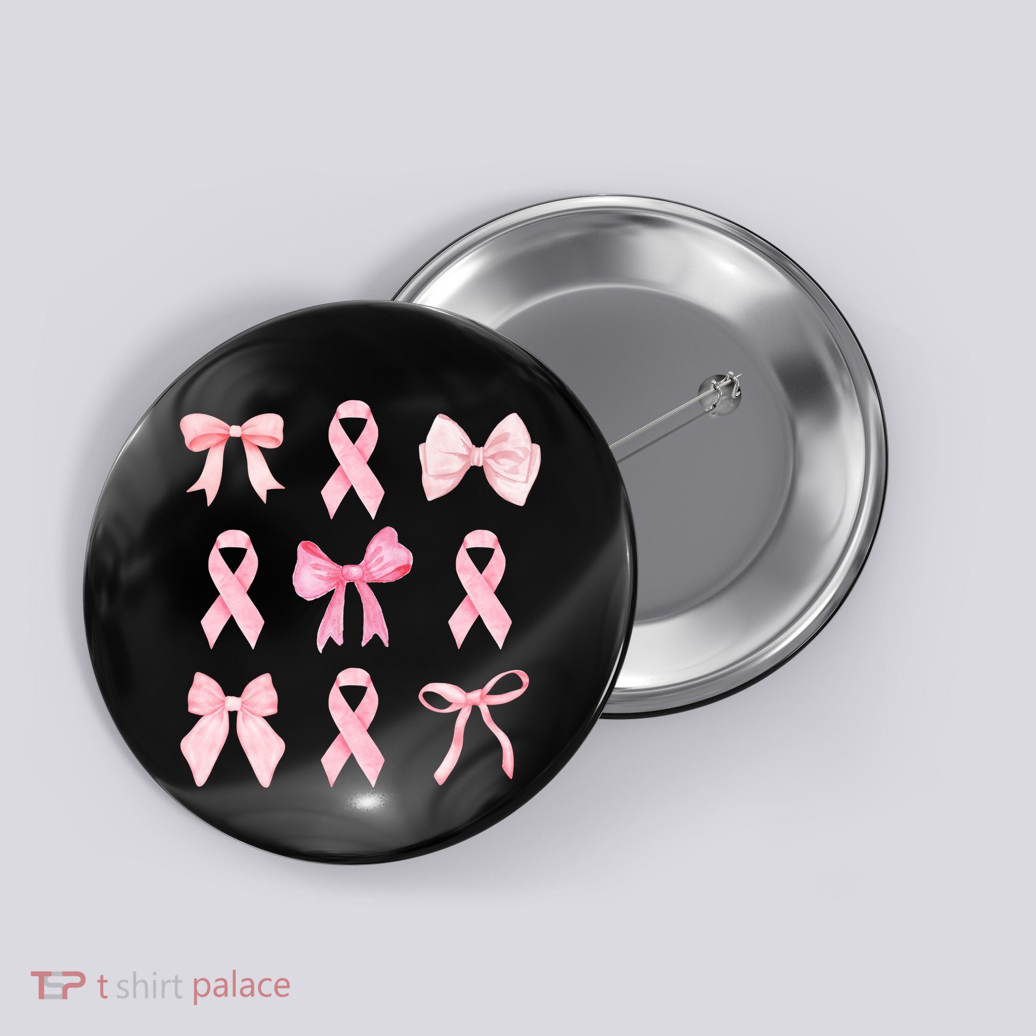 Breast Cancer Awareness Bow Ribbon Button