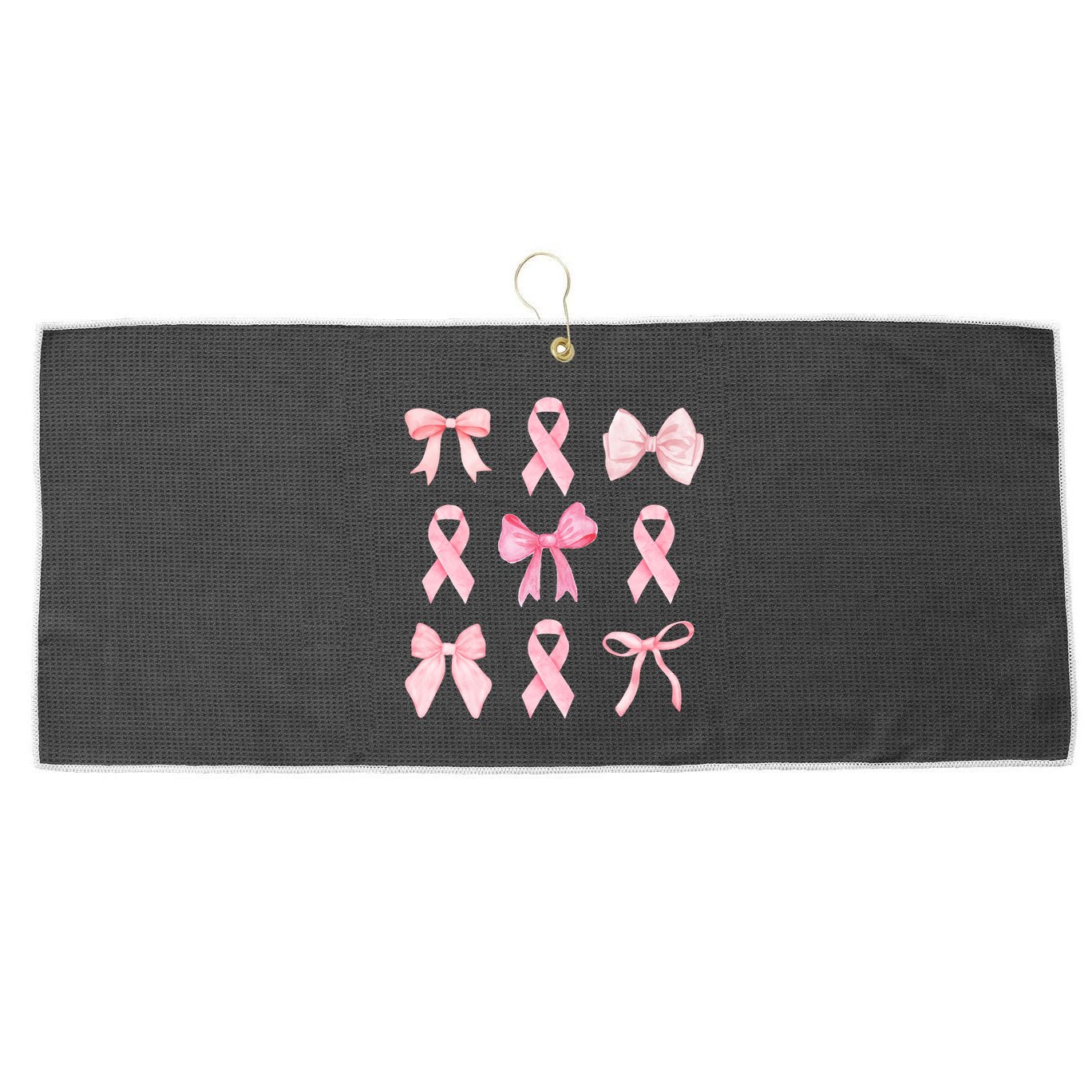 Breast Cancer Awareness Bow Ribbon Large Microfiber Waffle Golf Towel