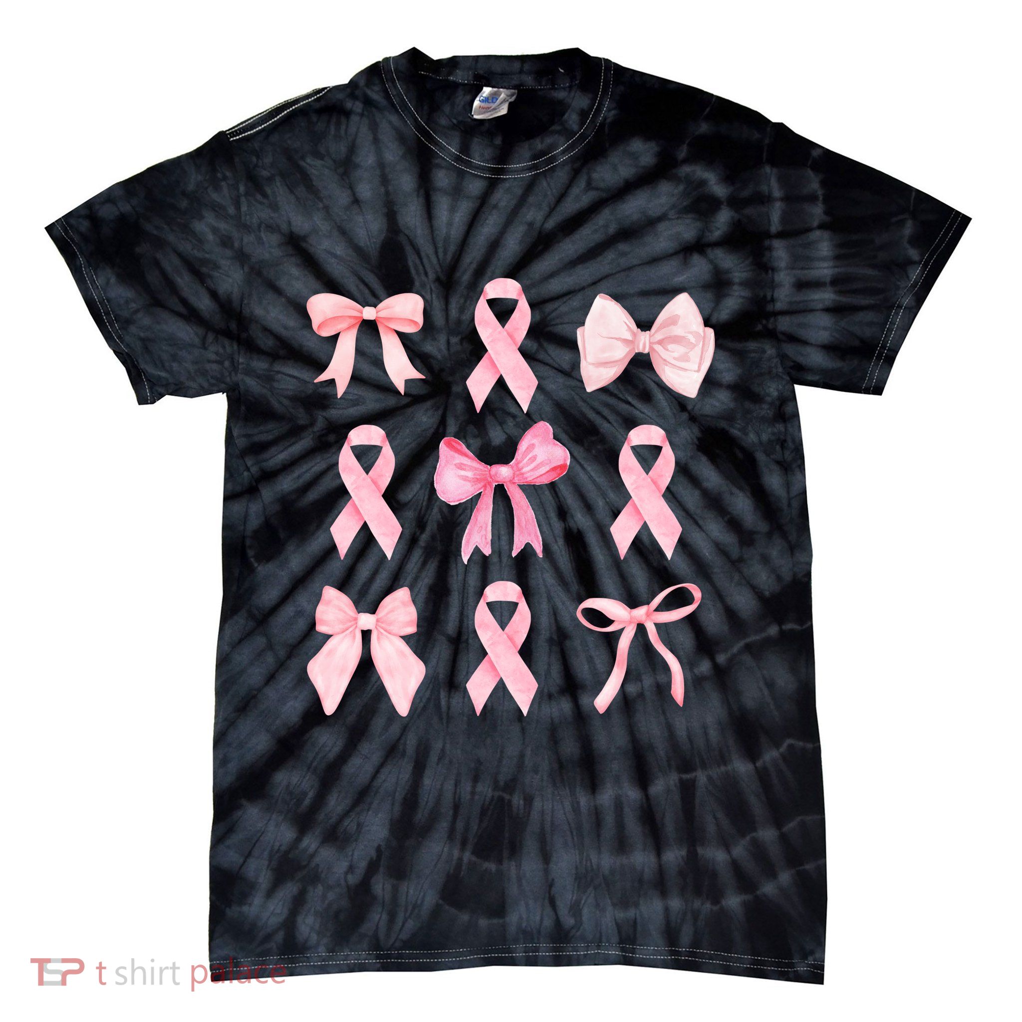 Breast Cancer Awareness Bow Ribbon Tie-Dye T-Shirt