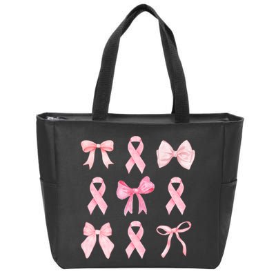 Breast Cancer Awareness Bow Ribbon Zip Tote Bag