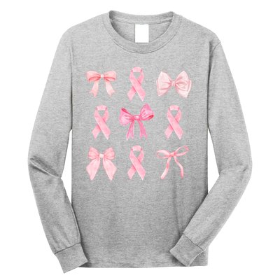 Breast Cancer Awareness Bow Ribbon Long Sleeve Shirt