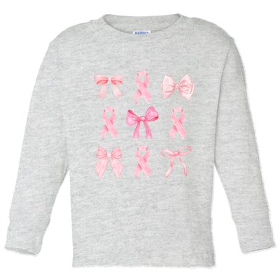 Breast Cancer Awareness Bow Ribbon Toddler Long Sleeve Shirt