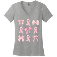 Breast Cancer Awareness Bow Ribbon Women's V-Neck T-Shirt