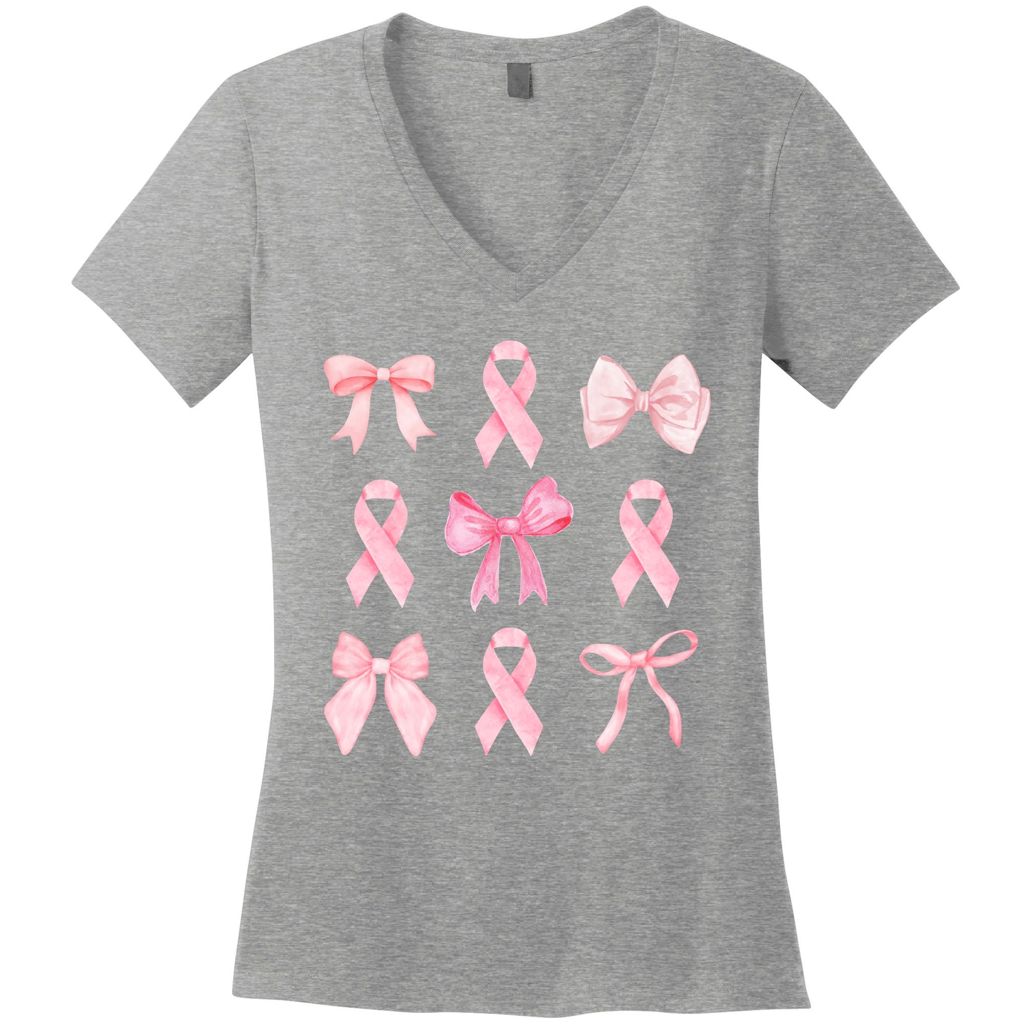 Breast Cancer Awareness Bow Ribbon Women's V-Neck T-Shirt