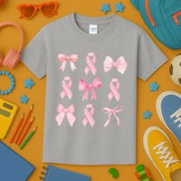 Breast Cancer Awareness Bow Ribbon Kids T-Shirt