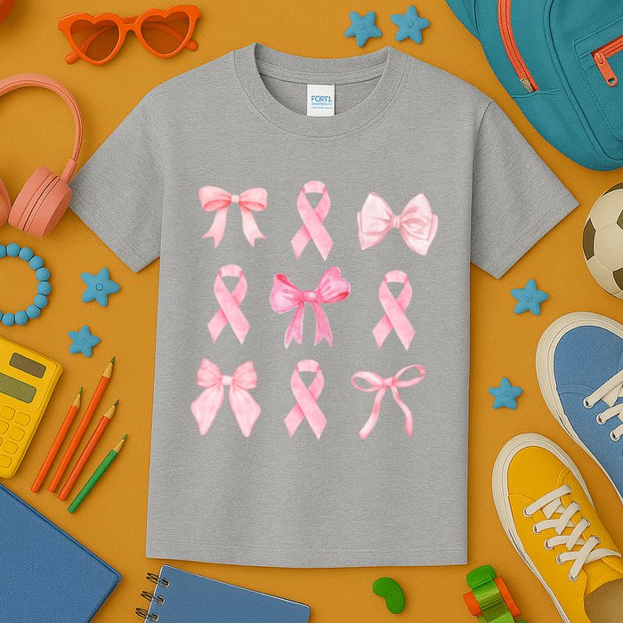 Breast Cancer Awareness Bow Ribbon Kids T-Shirt