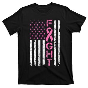 Breast Cancer Awareness American Flag Distressed T-Shirt