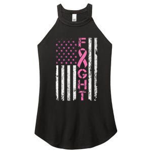 Breast Cancer Awareness American Flag Distressed Women's Perfect Tri Rocker Tank