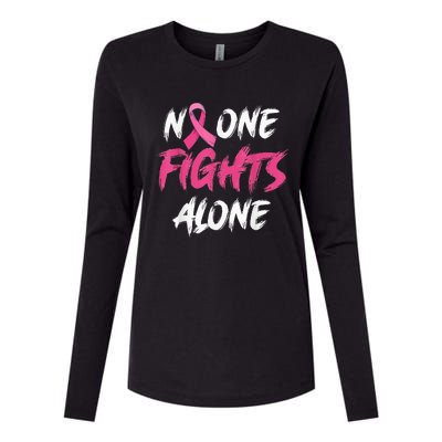 Breast Cancer Awareness Pink Ribbon No One Fight Alone Womens Cotton Relaxed Long Sleeve T-Shirt