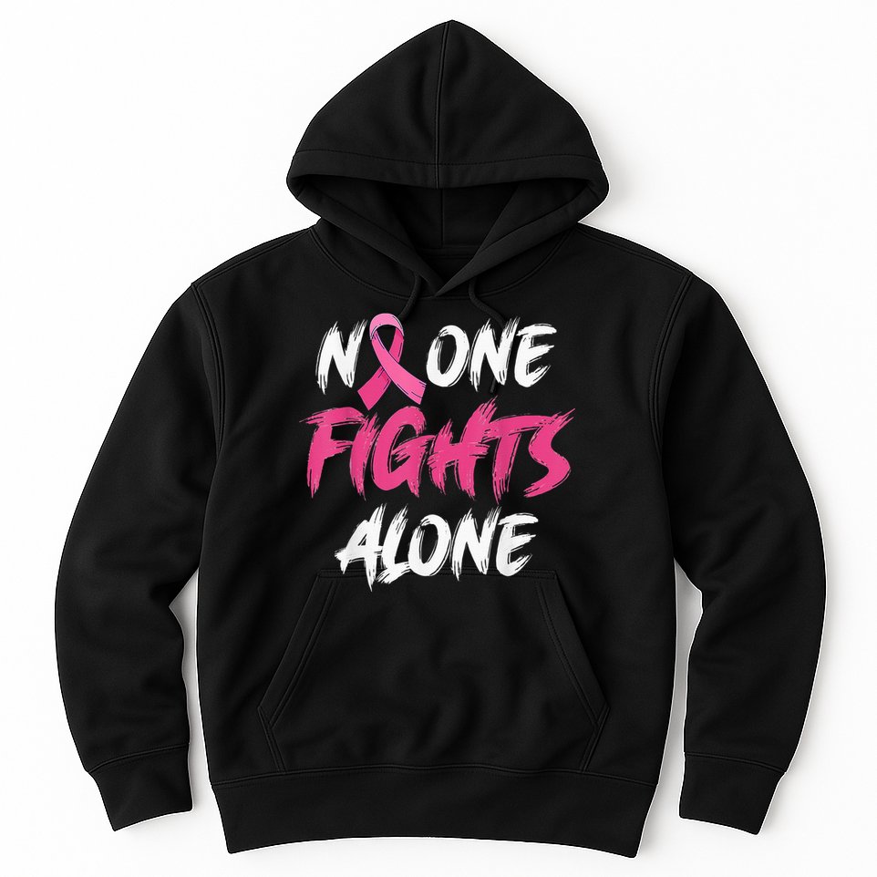 Breast Cancer Awareness Pink Ribbon No One Fight Alone Hoodie