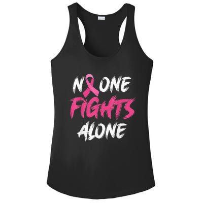 Breast Cancer Awareness Pink Ribbon No One Fight Alone Ladies PosiCharge Competitor Racerback Tank