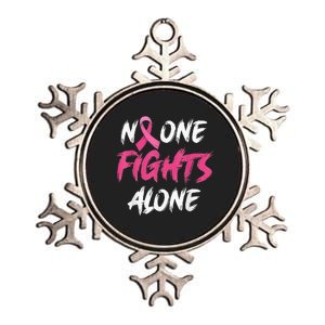 Breast Cancer Awareness Pink Ribbon No One Fight Alone Metallic Star Ornament