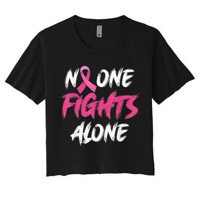Breast Cancer Awareness Pink Ribbon No One Fight Alone Crop Top
