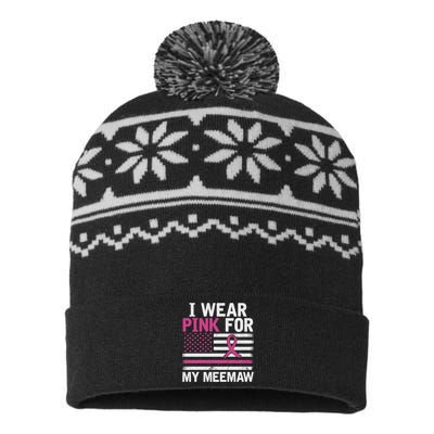 Breast Cancer Awareness Month Cute I Wear Pink For My Meemaw USA-Made Snowflake Beanie