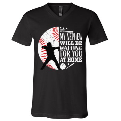 Baseball Catcher Aunt Uncle Nephew Sayings Quotes Graphic V-Neck T-Shirt