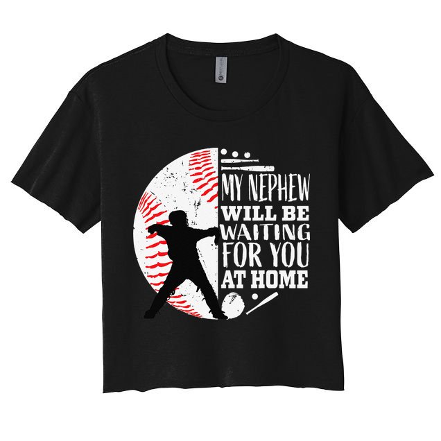 Baseball Catcher Aunt Uncle Nephew Sayings Quotes Graphic Crop Top