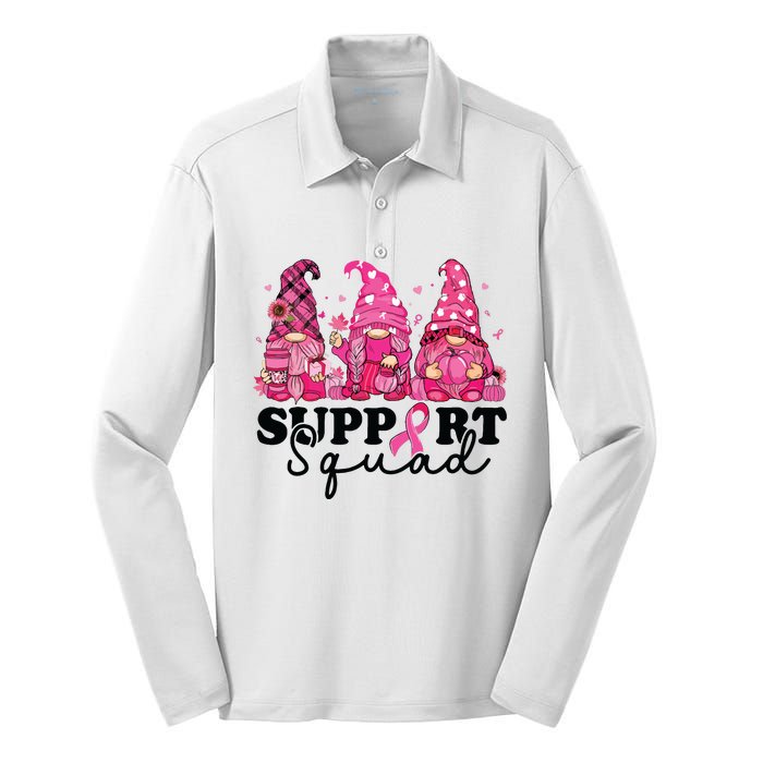 Breast Cancer Awareness For Gnomes Support Squad Silk Touch Performance Long Sleeve Polo