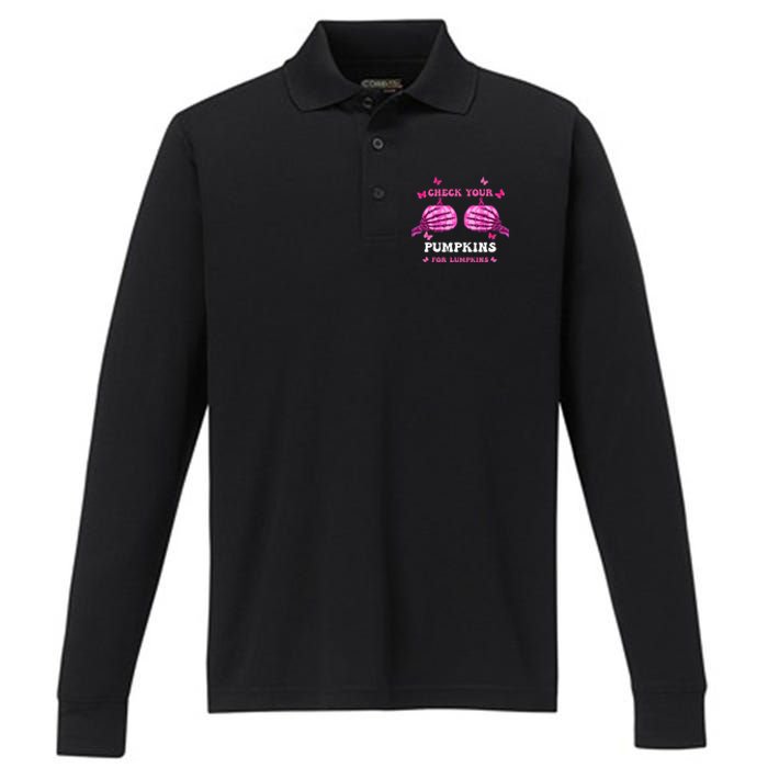 Breast Cancer Awareness Boos Pumpkin Save Your Boo Bees Performance Long Sleeve Polo