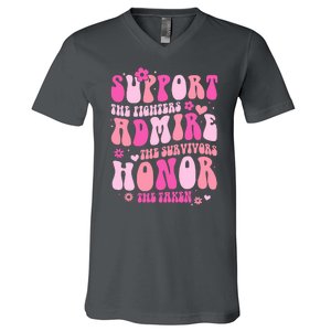 Breast Cancer Awareness Support Admire Honor V-Neck T-Shirt