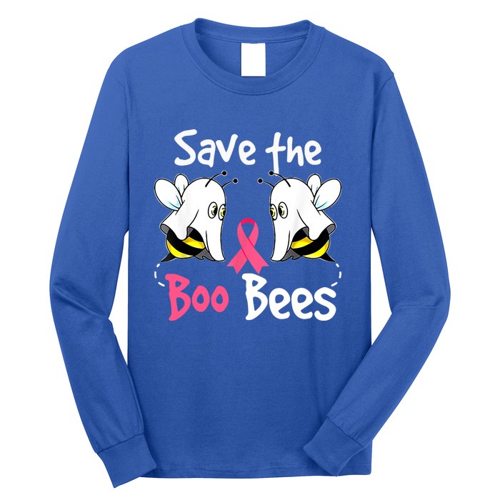 Breast Cancer Awareness Save Boo Bees Funny Halloween Gift Long Sleeve Shirt