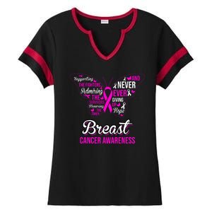 Breast Cancer Awareness Pink Butterfly Ribbon Quotes Ladies Halftime Notch Neck Tee