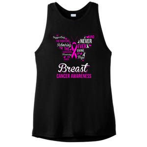 Breast Cancer Awareness Pink Butterfly Ribbon Quotes Ladies PosiCharge Tri-Blend Wicking Tank