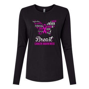 Breast Cancer Awareness Pink Butterfly Ribbon Quotes Womens Cotton Relaxed Long Sleeve T-Shirt