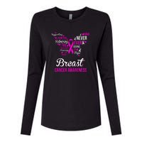 Breast Cancer Awareness Pink Butterfly Ribbon Quotes Womens Cotton Relaxed Long Sleeve T-Shirt