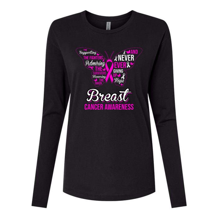 Breast Cancer Awareness Pink Butterfly Ribbon Quotes Womens Cotton Relaxed Long Sleeve T-Shirt