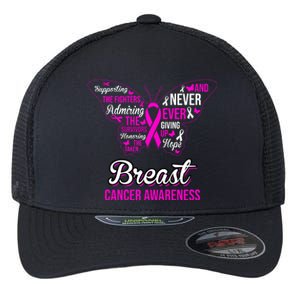 Breast Cancer Awareness Pink Butterfly Ribbon Quotes Flexfit Unipanel Trucker Cap