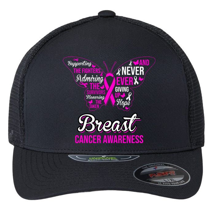 Breast Cancer Awareness Pink Butterfly Ribbon Quotes Flexfit Unipanel Trucker Cap