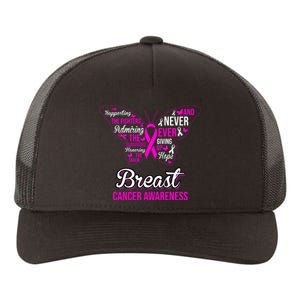 Breast Cancer Awareness Pink Butterfly Ribbon Quotes Yupoong Adult 5-Panel Trucker Hat