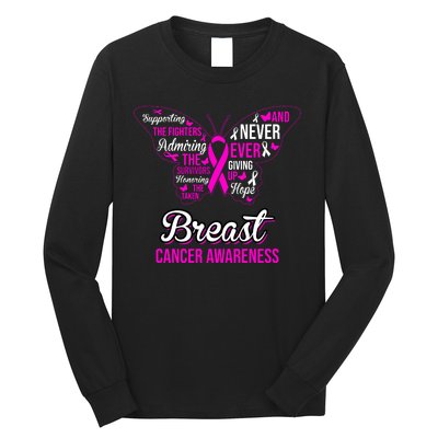 Breast Cancer Awareness Pink Butterfly Ribbon Quotes Long Sleeve Shirt