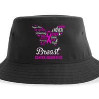 Breast Cancer Awareness Pink Butterfly Ribbon Quotes Sustainable Bucket Hat