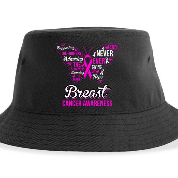 Breast Cancer Awareness Pink Butterfly Ribbon Quotes Sustainable Bucket Hat