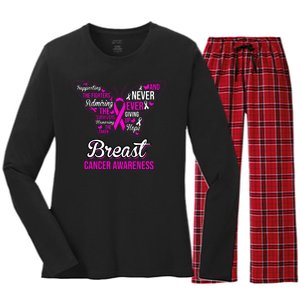 Breast Cancer Awareness Pink Butterfly Ribbon Quotes Women's Long Sleeve Flannel Pajama Set 