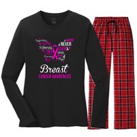 Breast Cancer Awareness Pink Butterfly Ribbon Quotes Women's Long Sleeve Flannel Pajama Set 