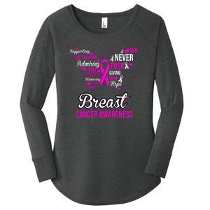 Breast Cancer Awareness Pink Butterfly Ribbon Quotes Women's Perfect Tri Tunic Long Sleeve Shirt