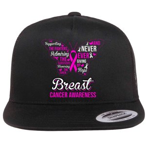 Breast Cancer Awareness Pink Butterfly Ribbon Quotes Flat Bill Trucker Hat